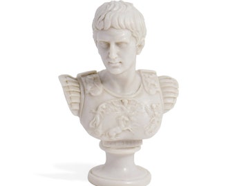 Bust Roman emperor Octavian Augustus h 5,9 X 4,1 inch (15 cm) - Hand patinated statue, Carrara marble cast, Made in Italy, Gift Idea
