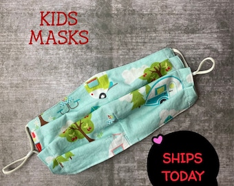 Peuter, Kinderen Gezichtsmasker kinderen zacht achter het hoofd elastiek, stropdassen, oorlussen 100% katoen dubbellaags doek masker fun prints kippenboerderij