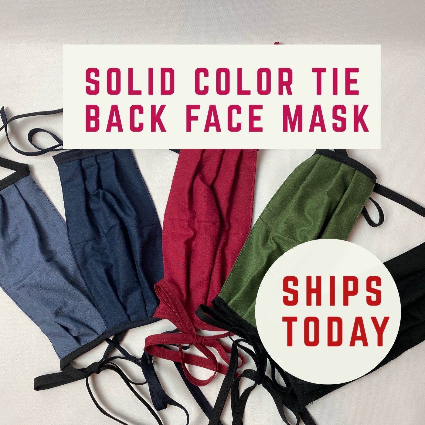 Solid Color Tie Back Face Mask, Pleated for Adult Men Women Double ...
