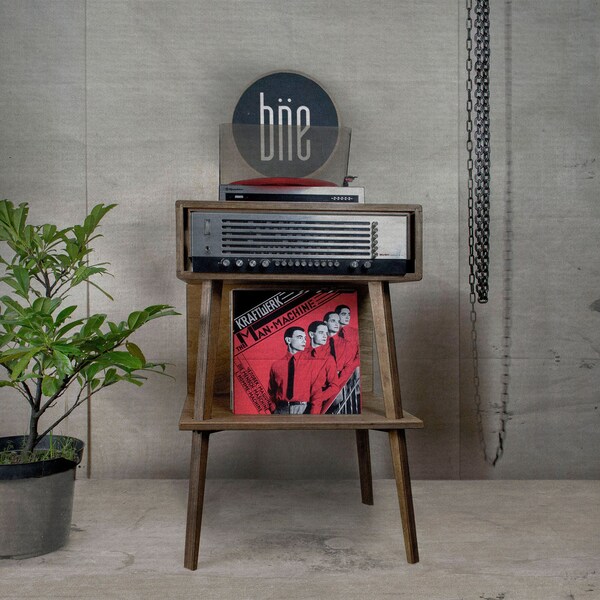 BIG JO  // Modern Mid-century Turntable Stand with shelf for an amplifier - vintage look birch plywood furniture