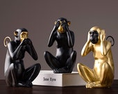 Three Wise Monkeys Statue Monkey Figurines Chinese Zodiac Sculpture Home Decor Feng Shui Decor Ornament Decoration