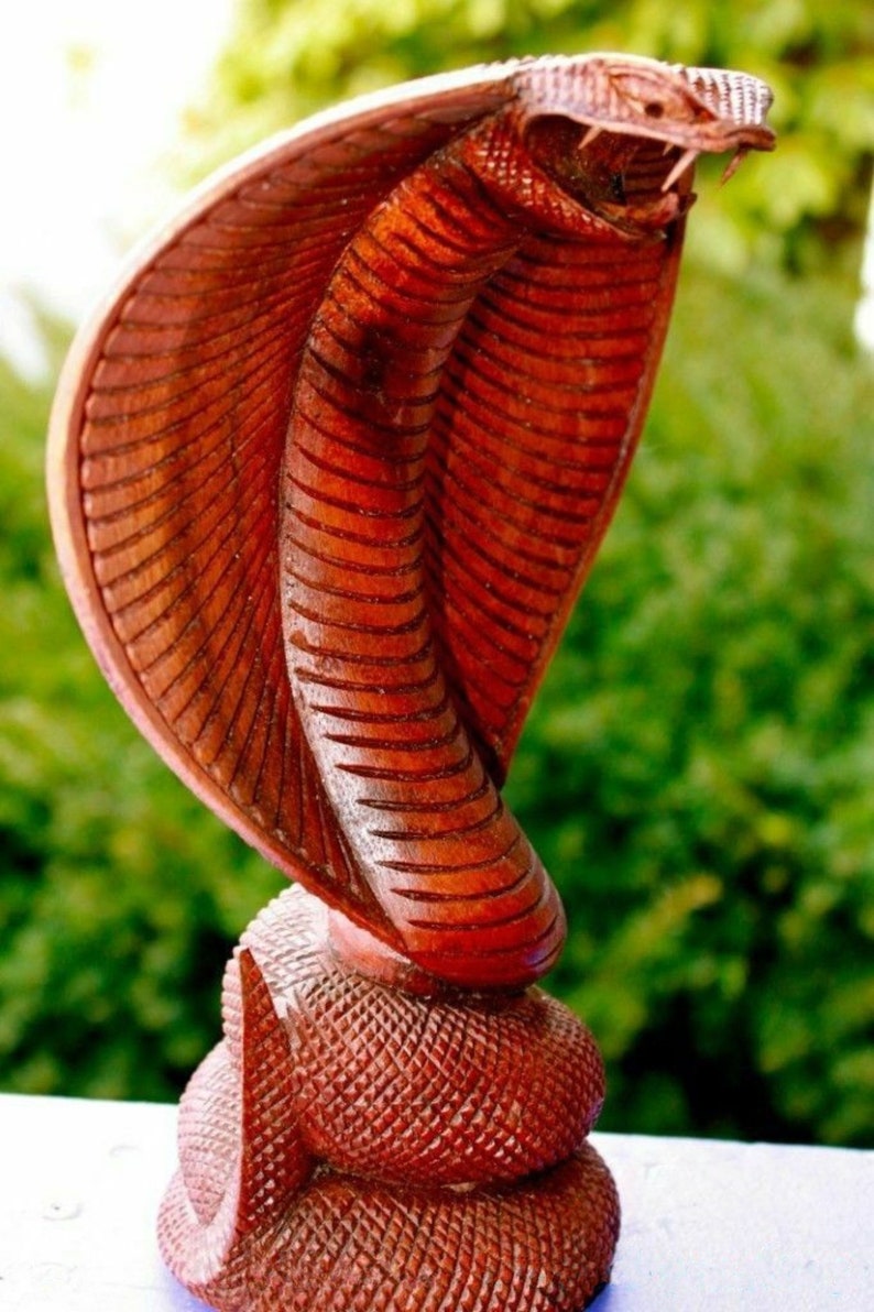 Carved Wood Cobra Snake Sculpture / Snake Zodiac Statue / Home Etsy