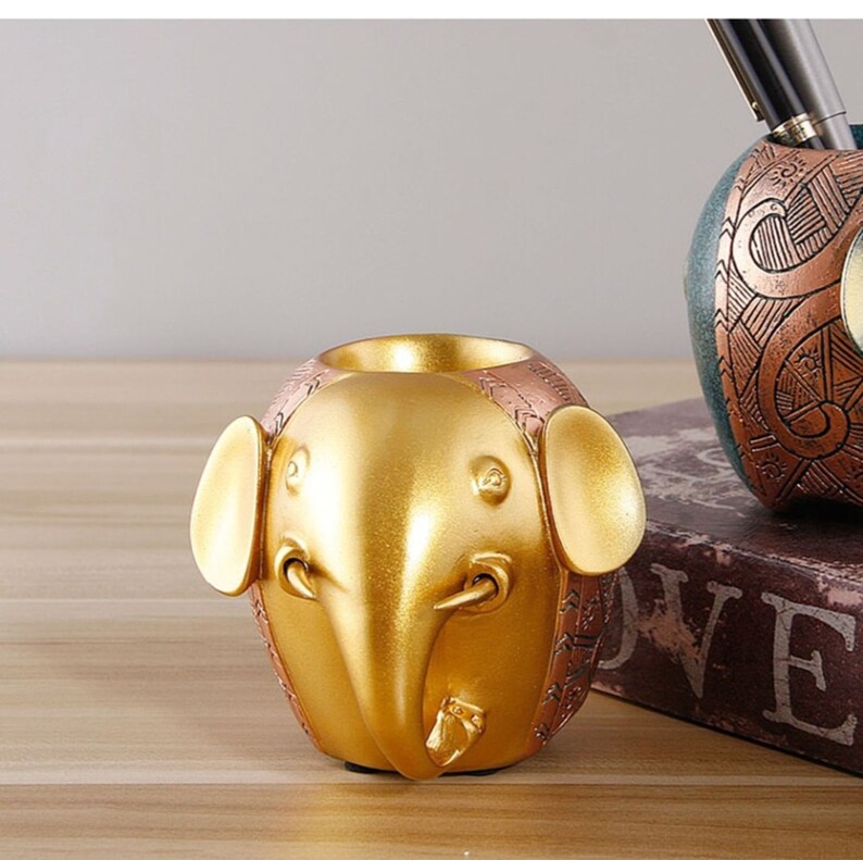 Elephant Pen Holder Sculpture / Elephant Statue / Office Etsy