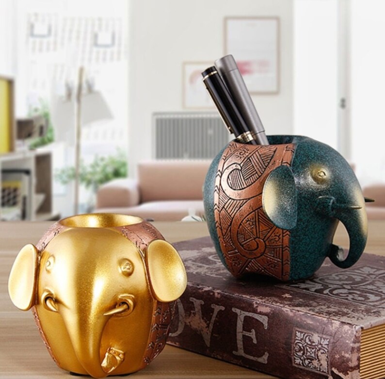 Elephant Pen Holder Sculpture / Elephant Statue / Office Etsy