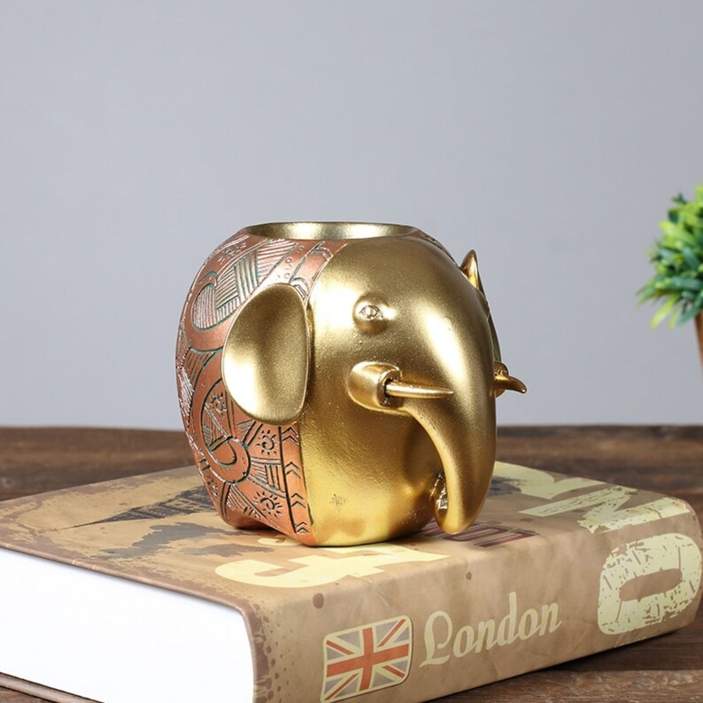 Elephant Pen Holder Sculpture / Elephant Statue / Office Etsy