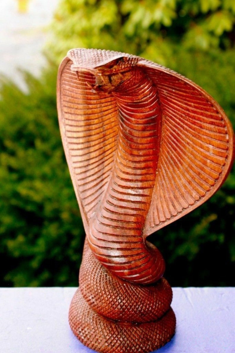 Carved Wood Cobra Snake Sculpture / Snake Zodiac Statue / Home Etsy