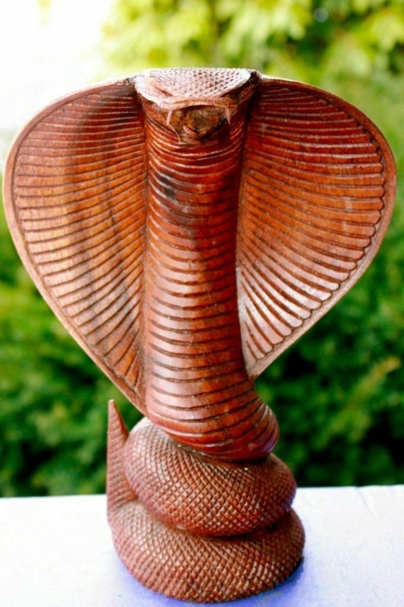 Carved Wood Cobra Snake Sculpture / Snake Zodiac Statue / Home Etsy