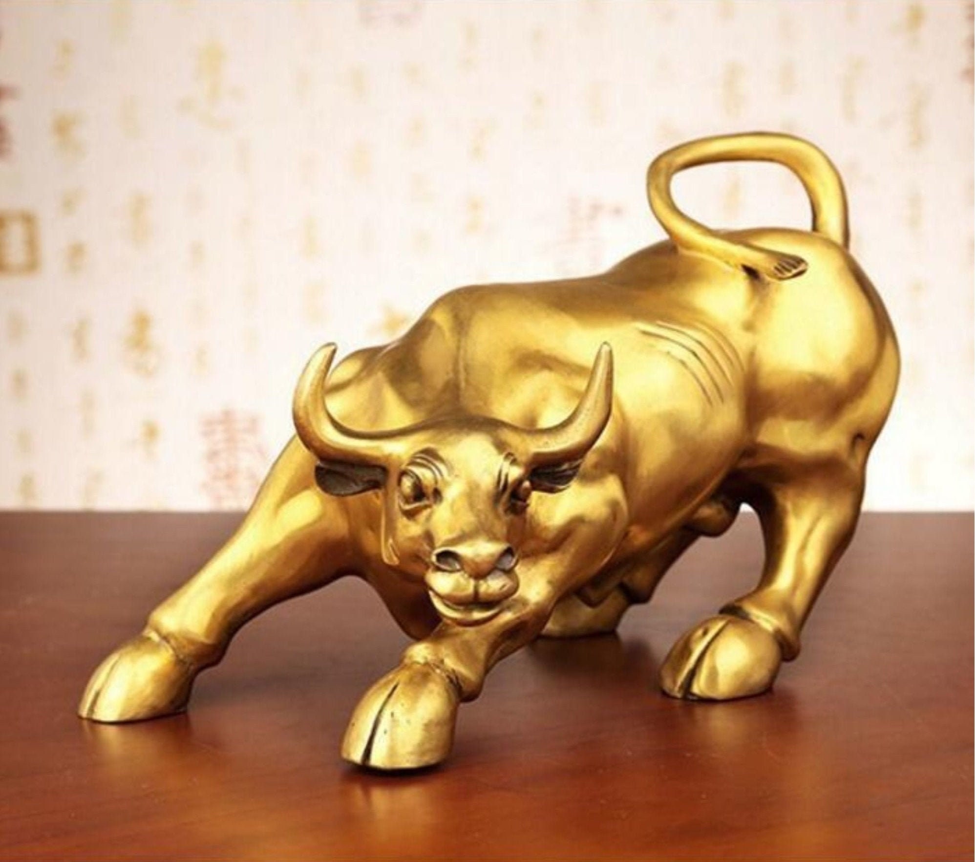 Wall Street Golden Bull Brass Sculpture / Taurus Zodiac Statue Etsy