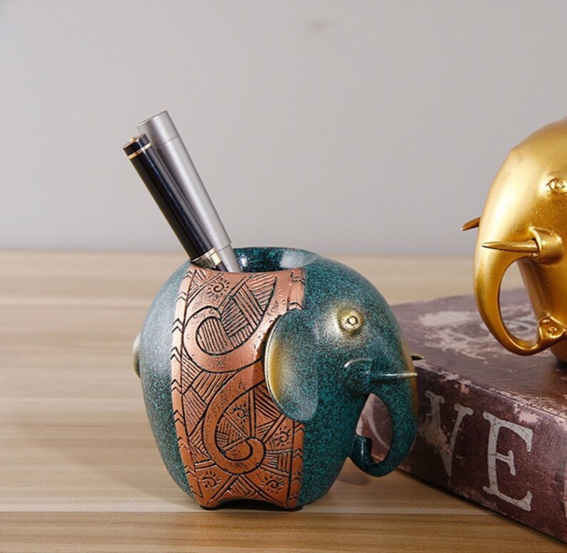 Elephant Pen Holder Sculpture / Elephant Statue / Office Etsy