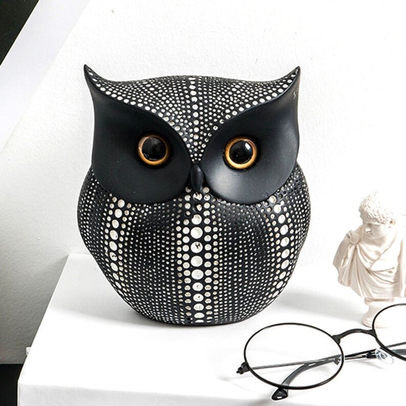 Black & White Owl Sculpture / Statue / Home Decor / Feng Shui Etsy