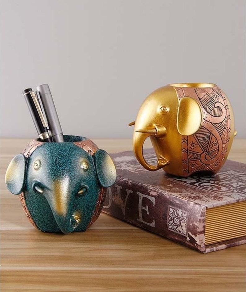 Elephant Pen Holder Sculpture / Elephant Statue / Office Etsy