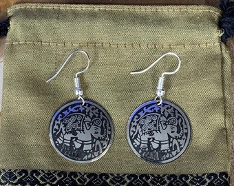 Elephant light round metal earrings silver or gold color small size