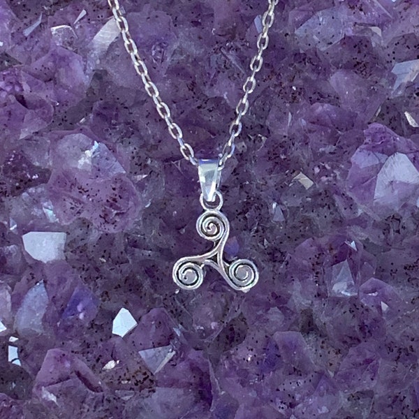 small triskelion pendant made with sterling silver, triskeles, Celtic sign