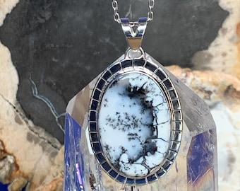Dendrite opale pendant set with sterling silver, finely worked