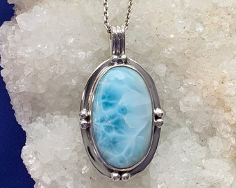 Larimar pendant set with sterling silver, for a man or a woman