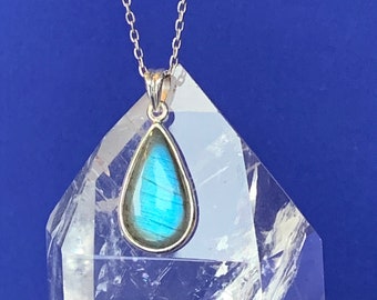 Labradorite pendent set with sterling, simple setting, blue reflection