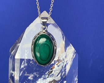 Malachite pendant set with sterling silver, genuine malachite