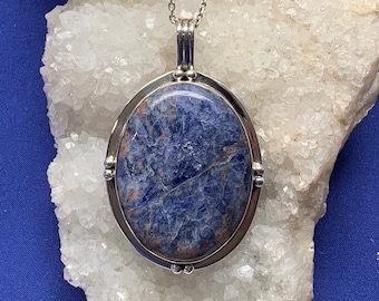 Large sodalite pendant set with sterling silver from Bancroft, Ontario, Canada