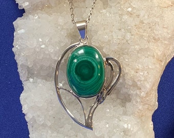 Malachite pendant with sterling silver