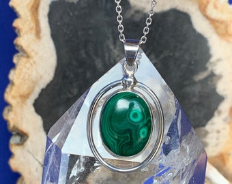 Malachite pendant set with sterling silver modern design