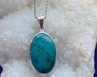 Chrysocolla pendant set with sterling silver, for a man or a woman