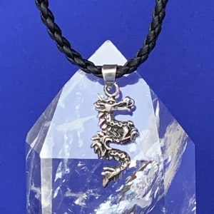Dragon necklace, sterling silver, black cord