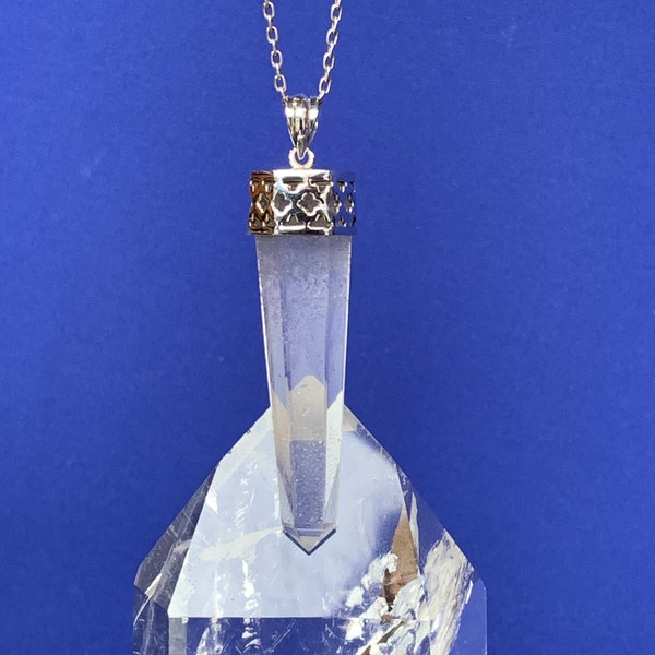 Large natural clear quartz pendant set with sterling silver