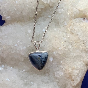 Pietersite pendant set with sterling silver, triangular shape