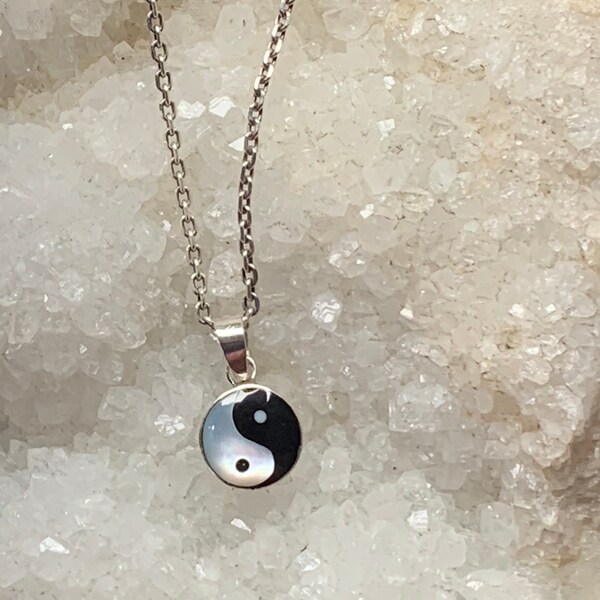 pendentif Yin Yang en argent sterling, onyx et coquillage