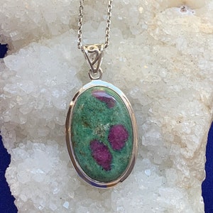 Ruby fuschite pendant set with sterling silver, natural gemstone
