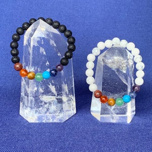 Child 7 chakras rainbow elastic bracelet black or white stone beads 6 mm natural stones image 1