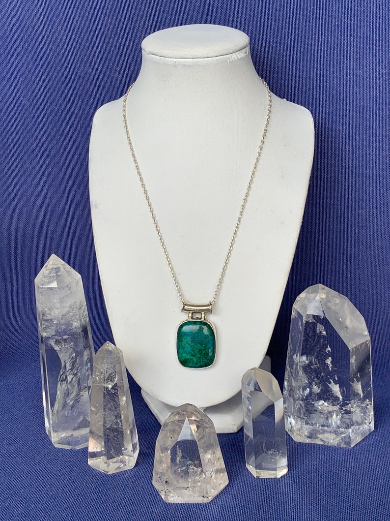 Chrysocolla pendant set with Sterling silver for man/'s or woman/'s rectangular shape