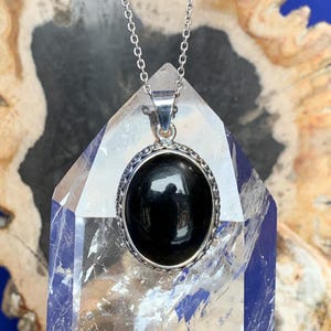 Jet pendant set with sterling silver natural black stone, for a man or a woman