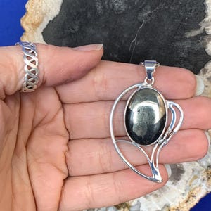 Pyrite and sterling silver pendant, leaf shape design image 7