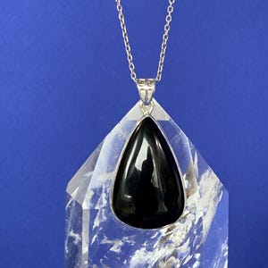 Jet pendant set with sterling silver, drop shape, for a man or a woman