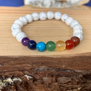 Child 7 chakras rainbow elastic bracelet black or white stone beads 6 mm natural stones image 2