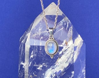 Silver Crystal Moon Necklace. Moonstone Jewelry. Unique Silver Crystal Moon Necklace. Moonstone Jewelry. Unique