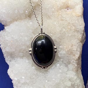Black obsidian and sterling silver pendant, for a man or a woman