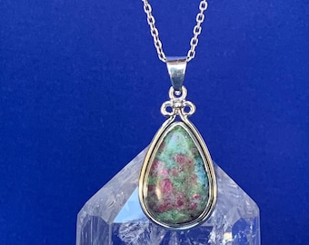 Ruby fuschite pendant set with sterling silver