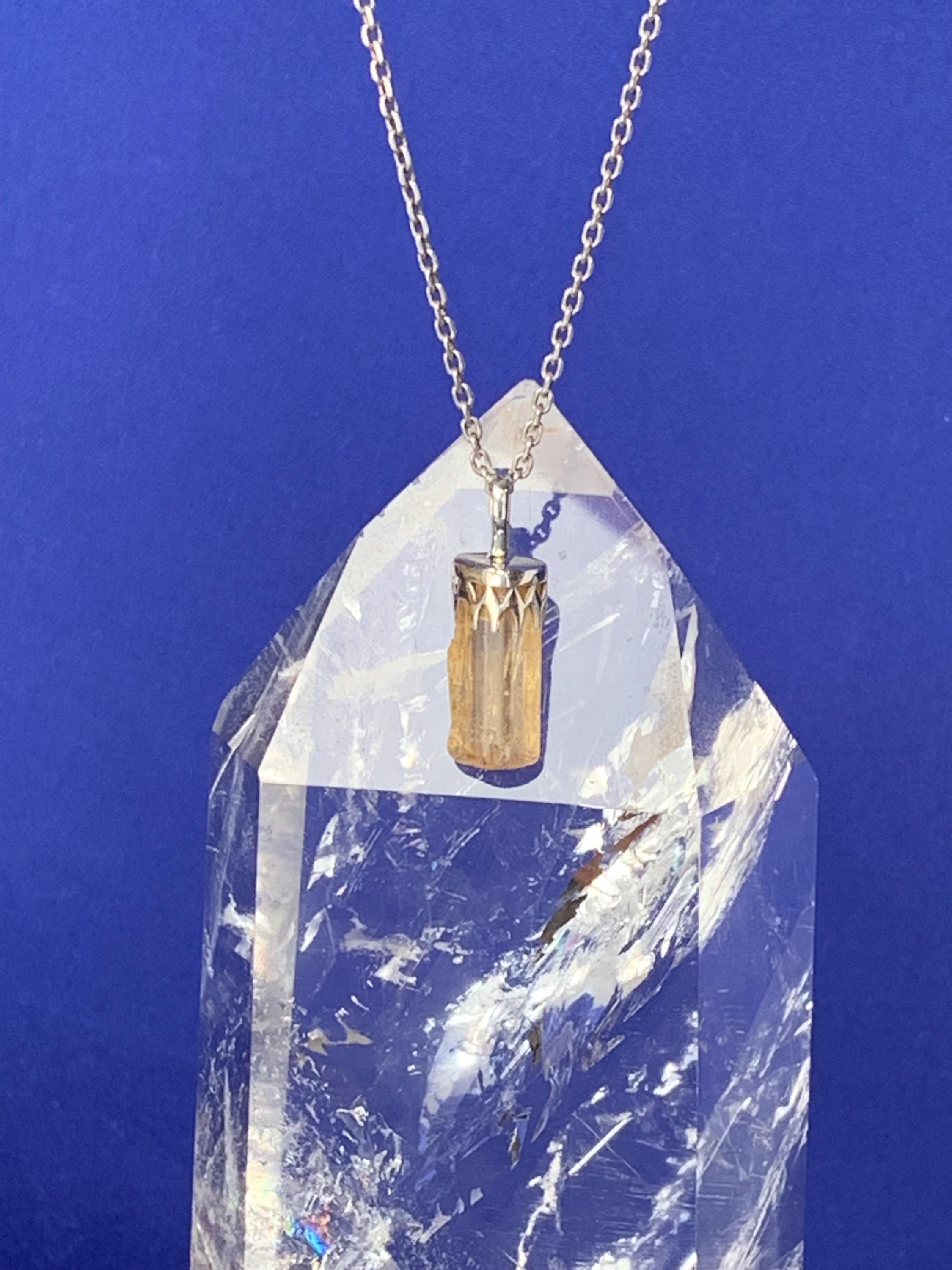 Imperial topaz pendant set with sterling silver natural topaz crystal