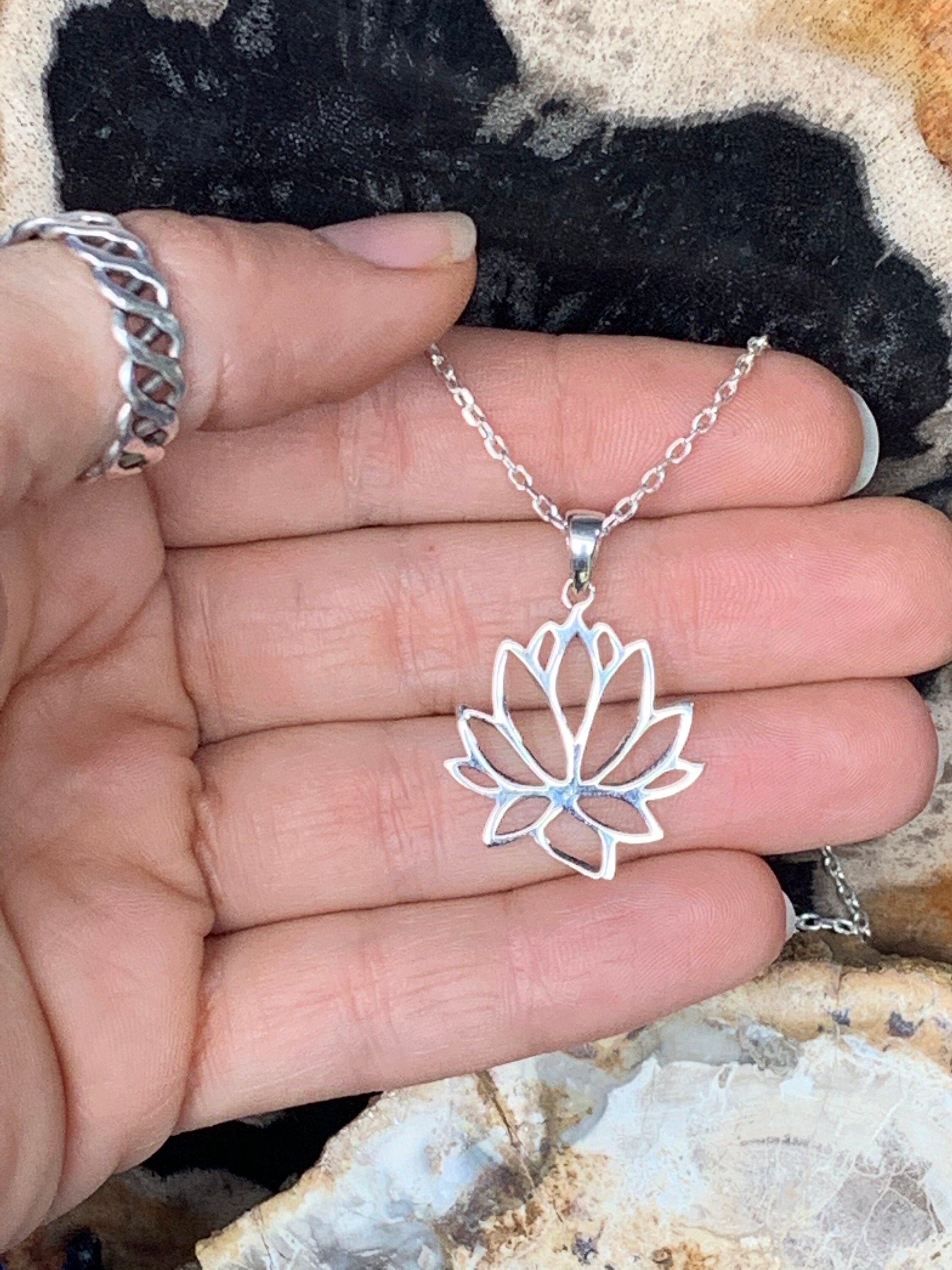 Lotus flower pendant made with Sterling silver Etsy