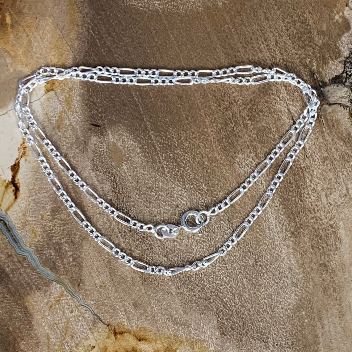 Sterling silver chain figaro style for woman's real silver Etsy