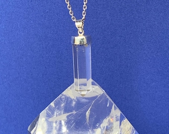 Clear quartz pendant set with sterling silver rock cristal natural clear stone, simple setting