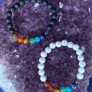 Child 7 chakras rainbow elastic bracelet black or white stone beads 6 mm natural stones image 9