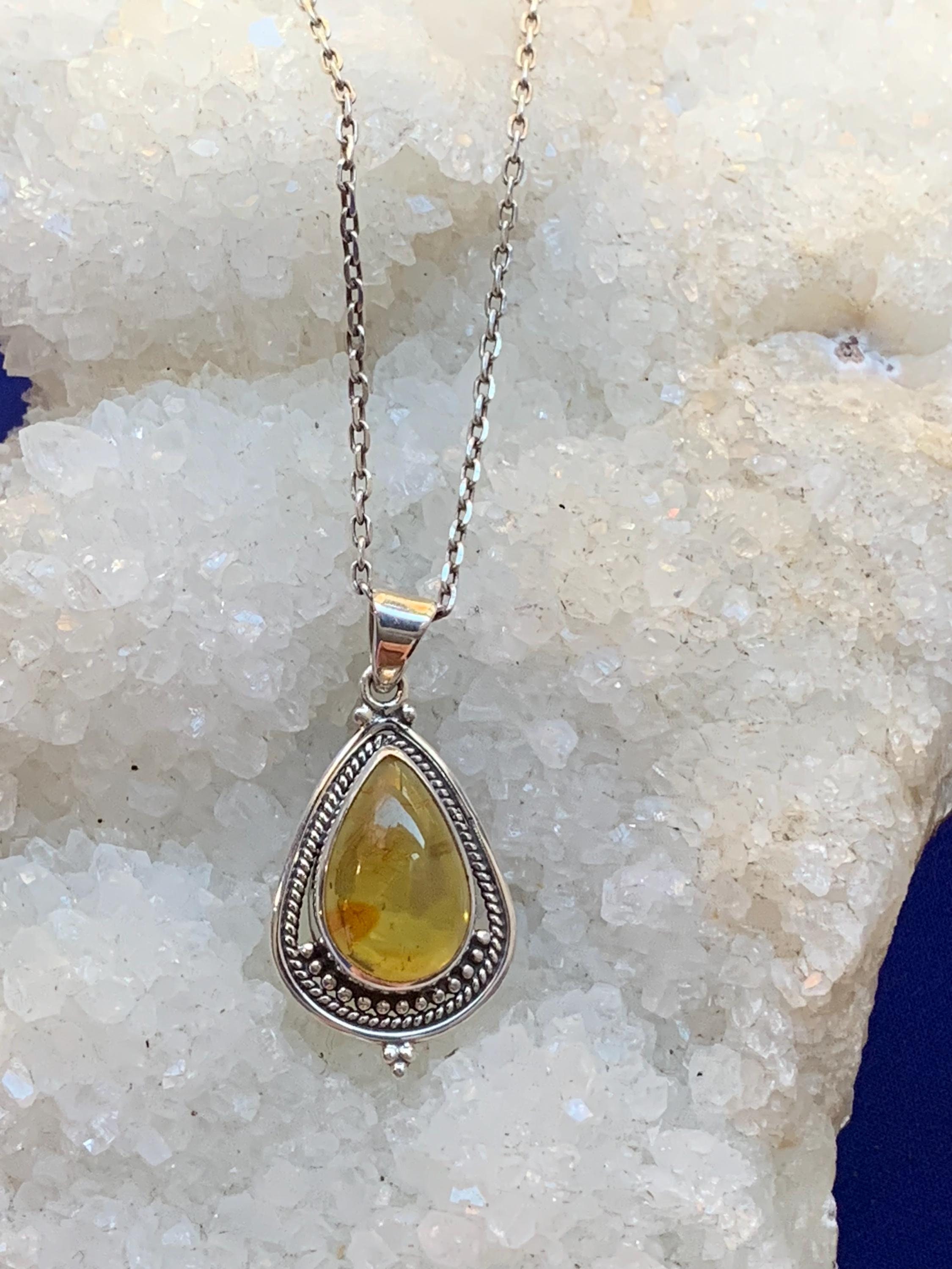 Collier Ethnique En Ambre Jaune - 18 Pouces, Plaqué Argent, Fait Main En Inde
