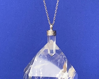 Clear quartz pendant set with sterling silver, rock crystal, natural clear stone