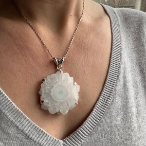 Solar quartz pendant set with sterling silver, large size