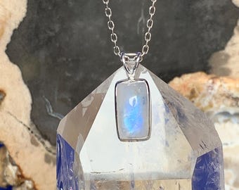Moonstone pendant set with sterling silver, rectangular shape