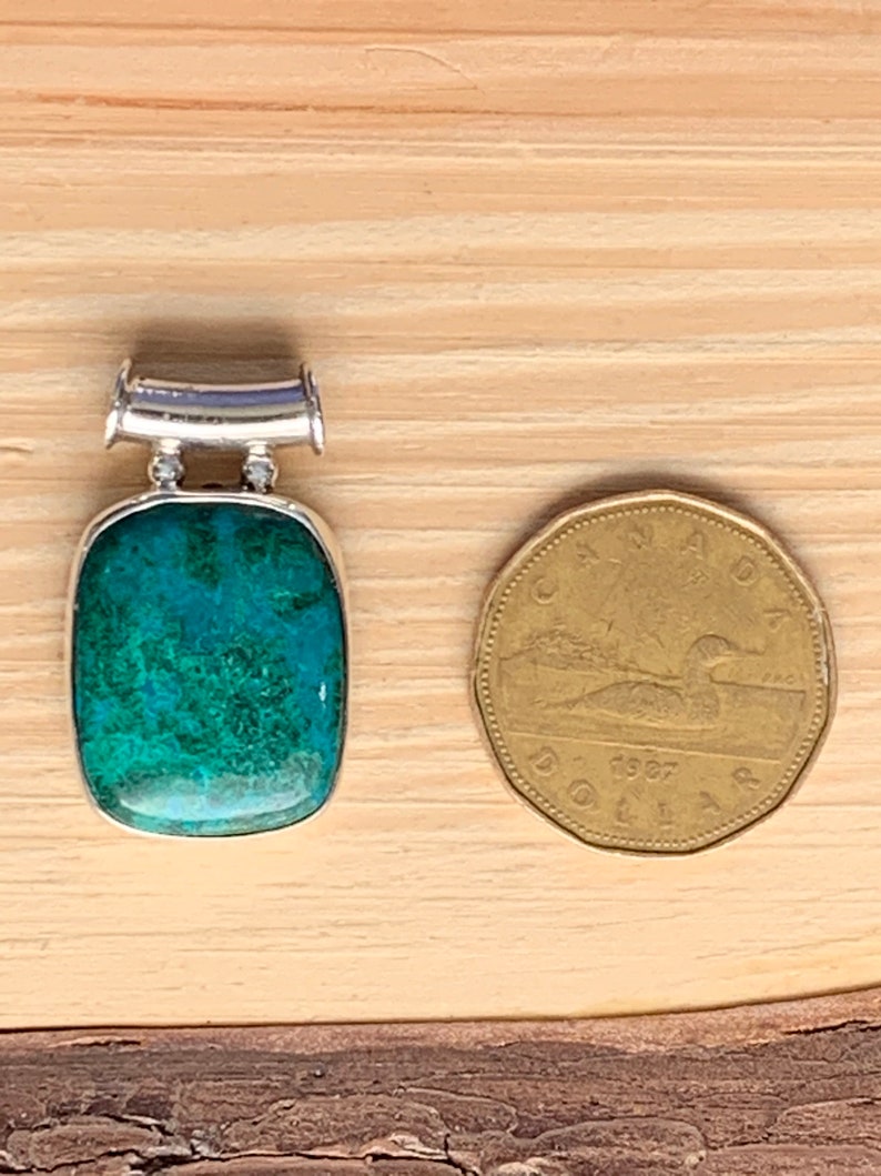 Chrysocolla pendant set with Sterling silver for man/'s or woman/'s rectangular shape