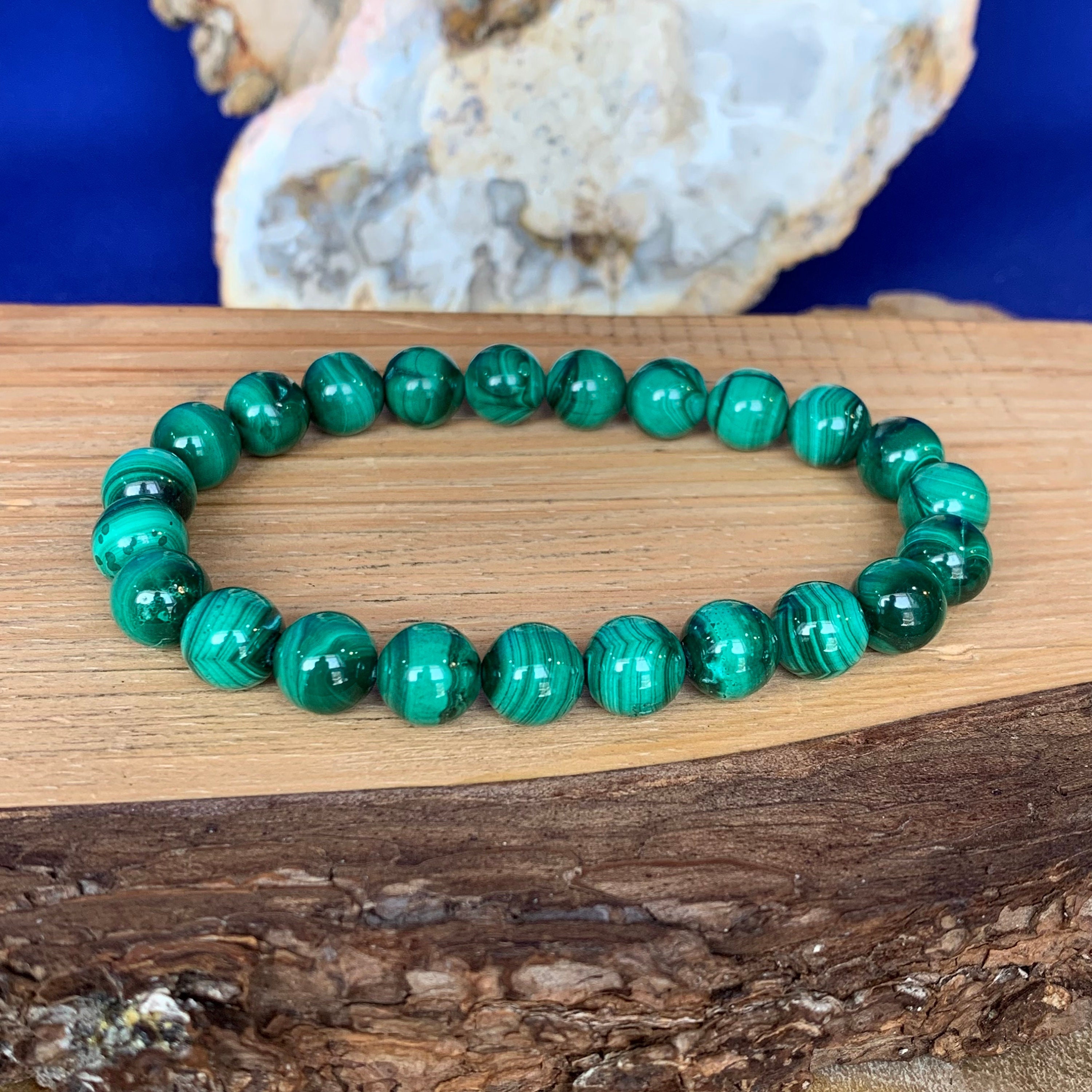 thumbnail image 2 of Green Jade & White Coin Pearl Cz Pave Malachite Stretch Bracelet Yellow Gold Plated 2 of 2